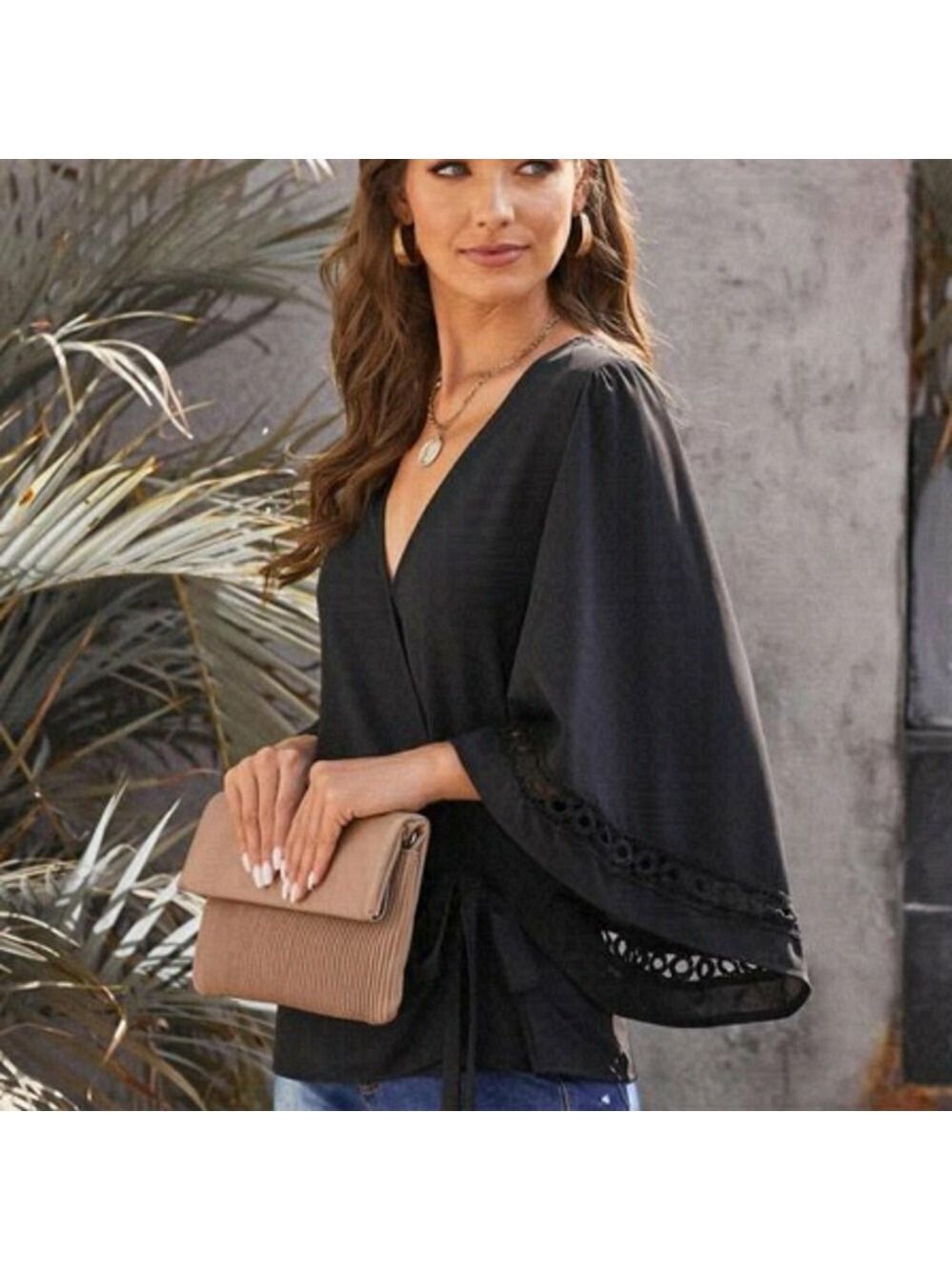 TRÏBE Bell Sleeve Wrap Style Blouse Size Small NWT